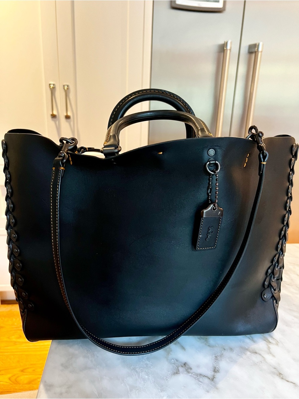 Coach Black Leather Rogue 1941 Braided-Side Tote with Detachable Strap Bag